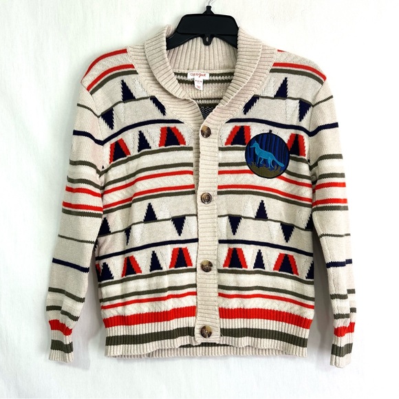 Cat & Jack Boys Beige Orange Long Sleeve Button Up Patterned Sweater Cardigan - Picture 1 of 10